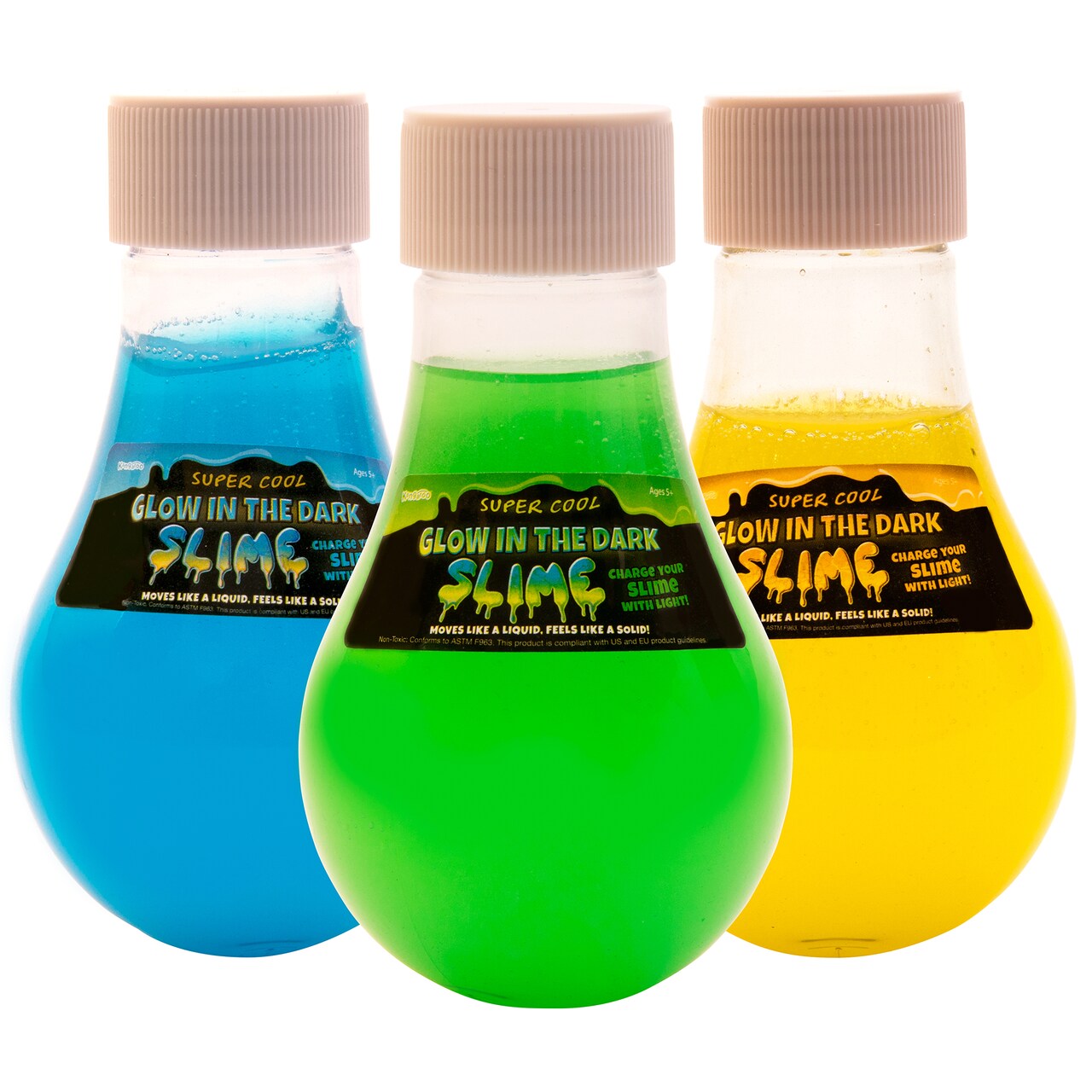Super Cool Slime: Glow In The Dark Pack of 3, 5oz Bottles In Blue Yellow & Green, Light Activated, Moves Like A Liquid But Feels Like A Slime, Sensory Activity, Stress Reliever